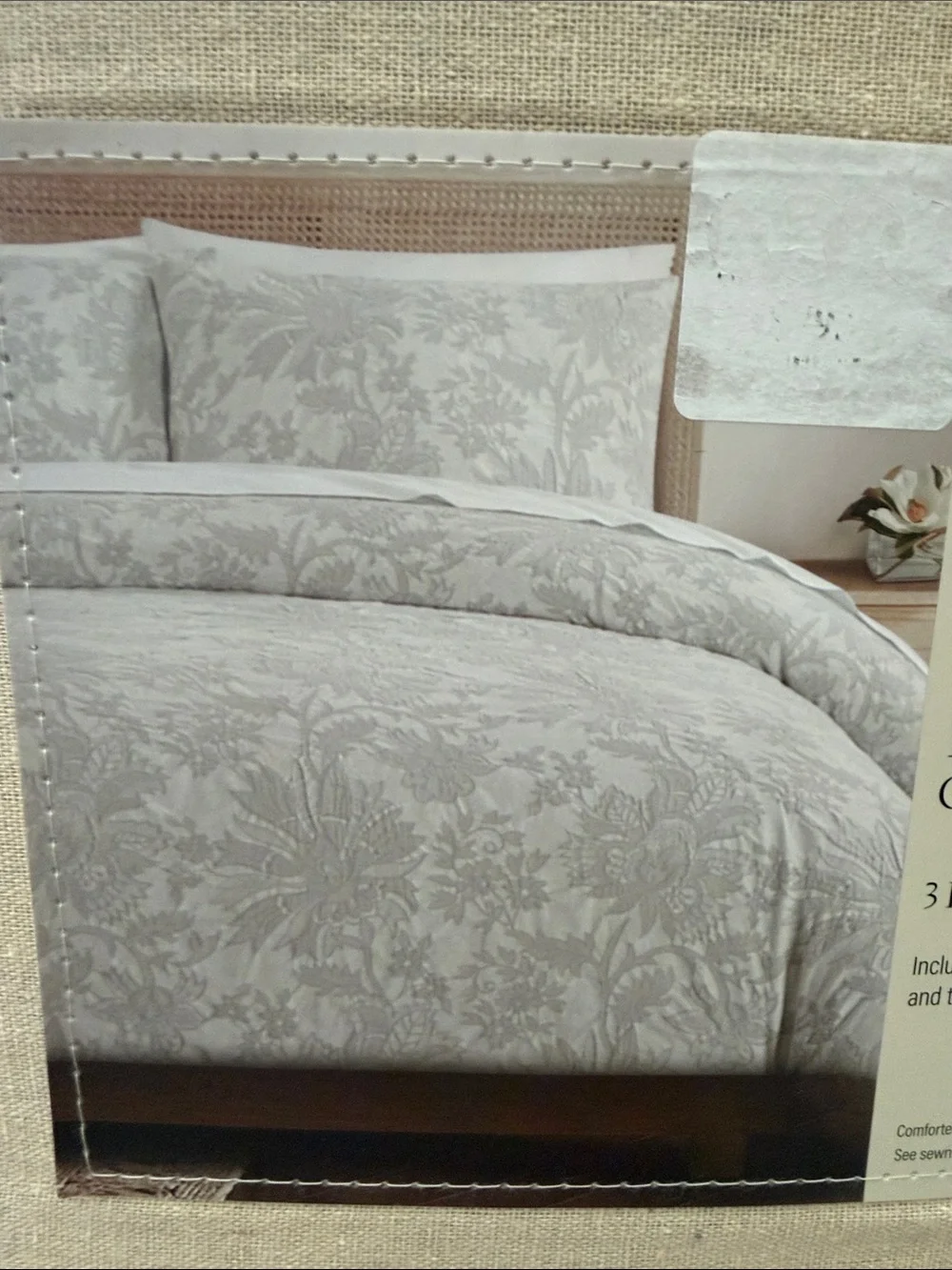 The Texture Collection King Comforter Set - Light Gray Floral 3 piece comforter